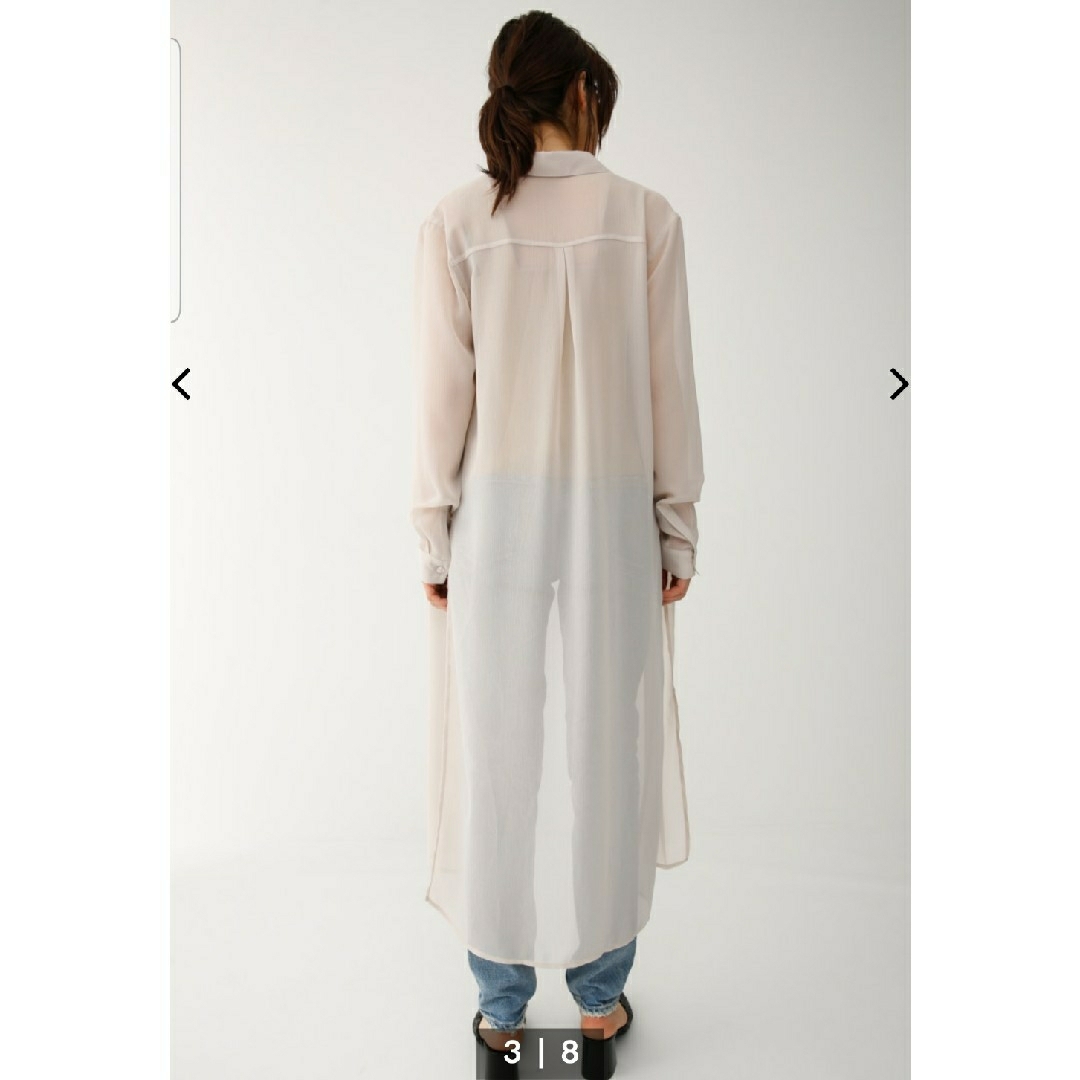 moussy(マウジー)の新品MOUSSY シアーサイドスリットロング丈シャツ アイボリーベージュF レディースのトップス(シャツ/ブラウス(長袖/七分))の商品写真