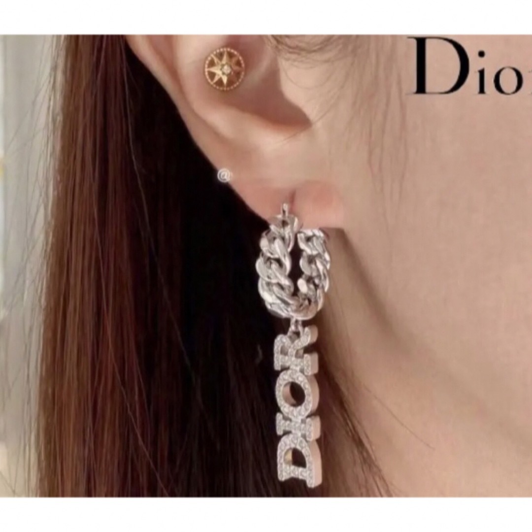Christian Dior - Dior silver ロゴ 揺れる フープピアス シンプル