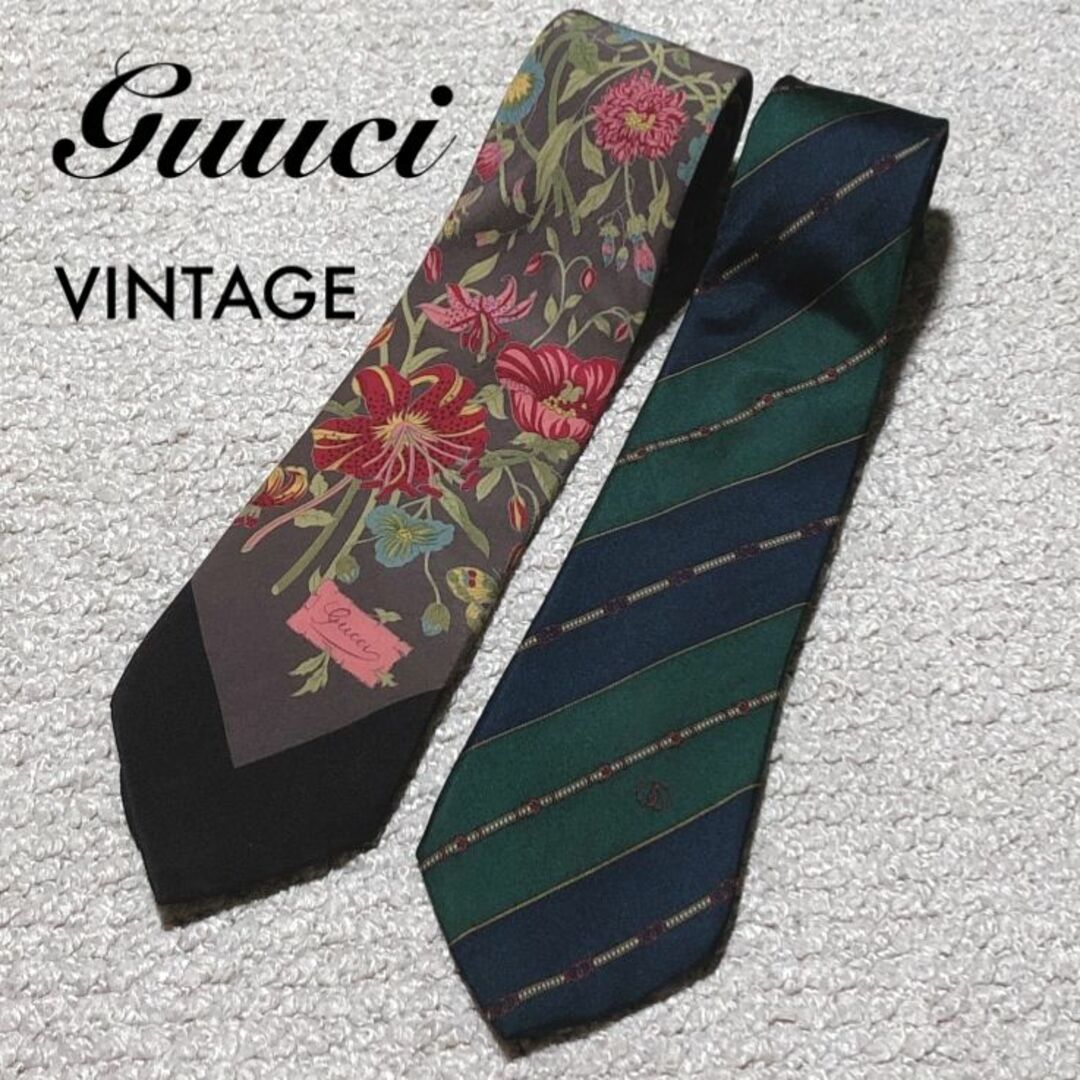 Gucci - グッチ ヴィンテージ ネクタイ 2本/GUCCI 花柄 レジメンタル