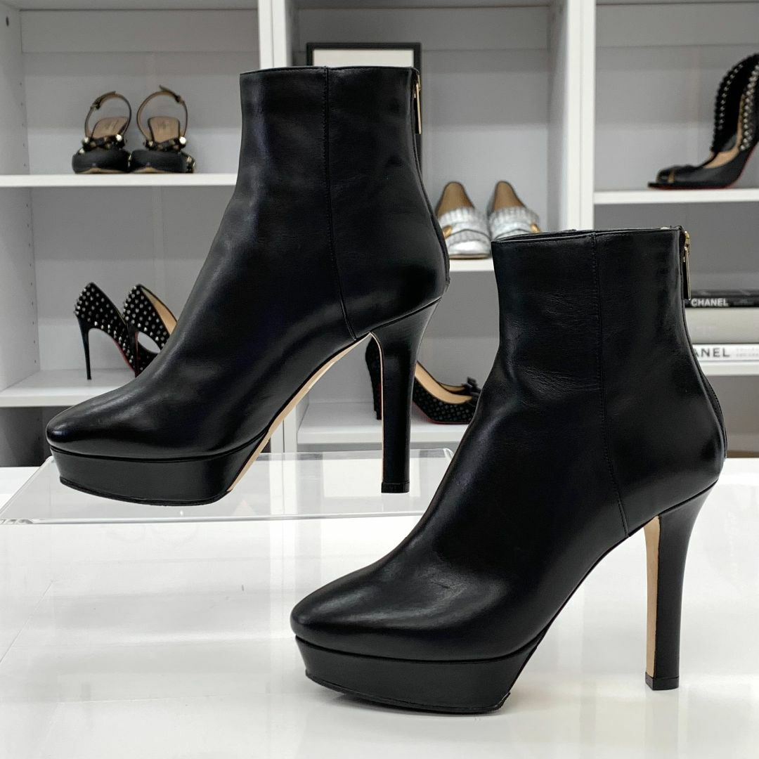 JIMMY CHOO - 6750 ジミーチュウ レザー ショートブーツ ブラックの