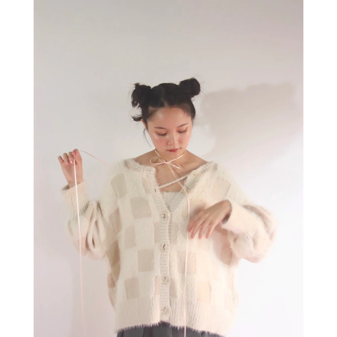 muguet shaggy knit ensemble カーディガン ホワイト-