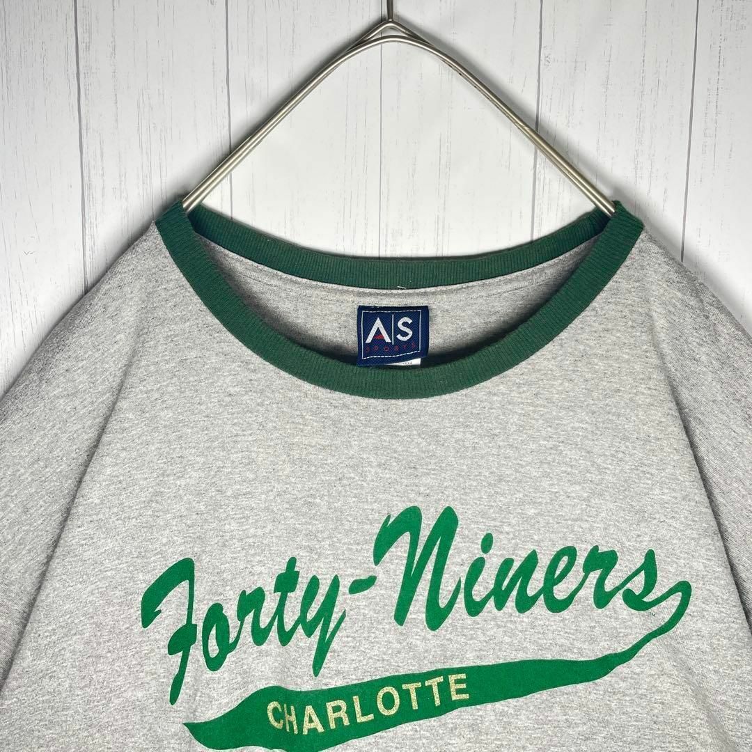 ビンテージ 半袖 リンガーTシャツ プリントロゴ 良配色 グレー 緑