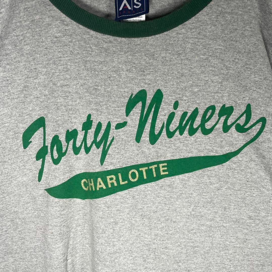 ビンテージ 半袖 リンガーTシャツ プリントロゴ 良配色 グレー 緑