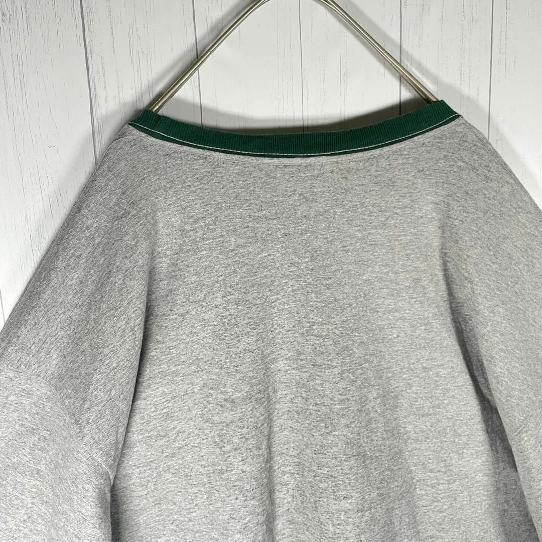 ビンテージ 半袖 リンガーTシャツ プリントロゴ 良配色 グレー 緑