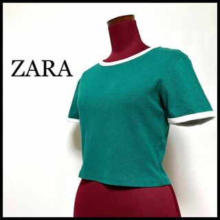 ザラ(ZARA)の⭐︎ ZARA Tシャツ ショート丈 クロップド 半袖 肌見せ チビT 緑 M(Tシャツ(半袖/袖なし))