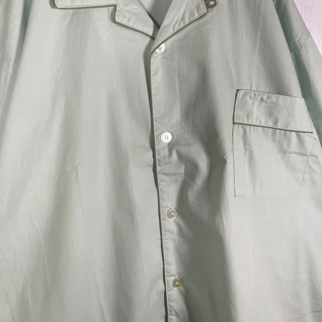セットアップ　長袖　パジャマシャツ　パイピング　開襟　シンプル　グリーン 3