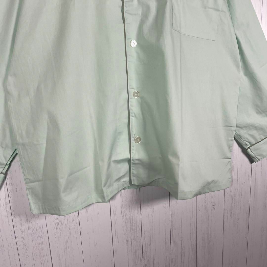 セットアップ　長袖　パジャマシャツ　パイピング　開襟　シンプル　グリーン 4