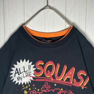 ビンテージ　半袖　リンガーTシャツ　プリント　アメコミ　黒　オレンジ