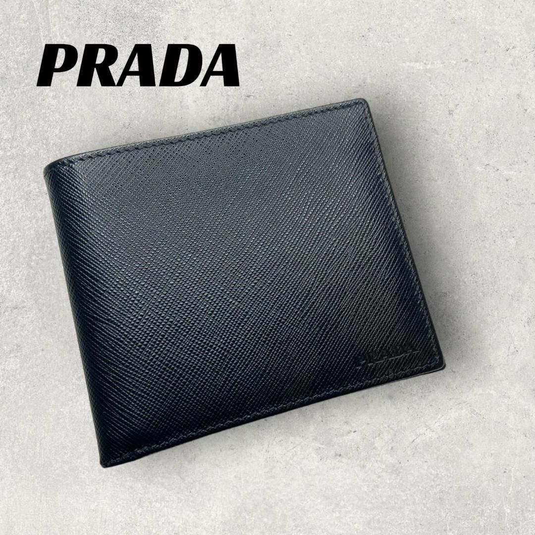 美品】prada プラダ 折財布 サフィアーノ ブラック-