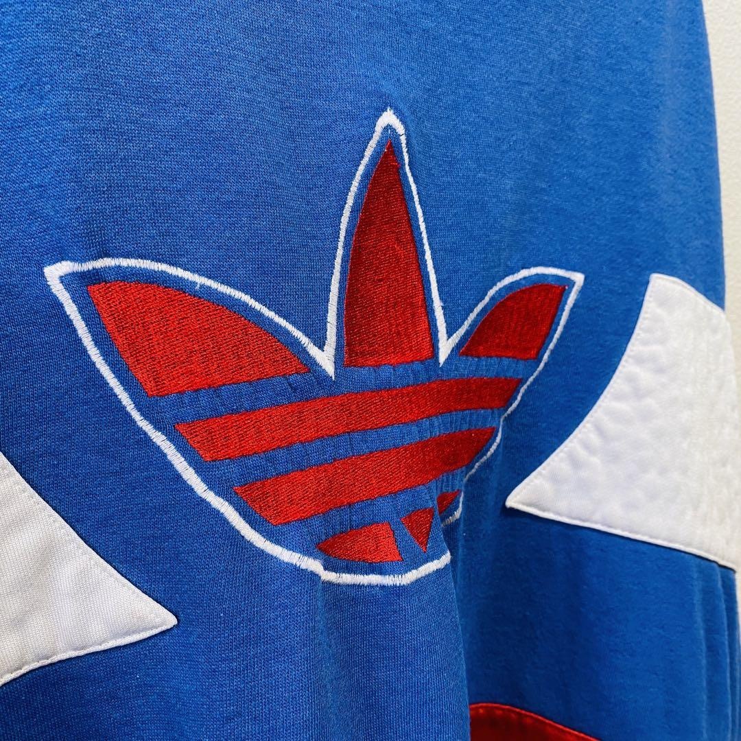 一点物 80年代ビンテージ 銀タグ adidas 切り替え刺繍デカロゴ