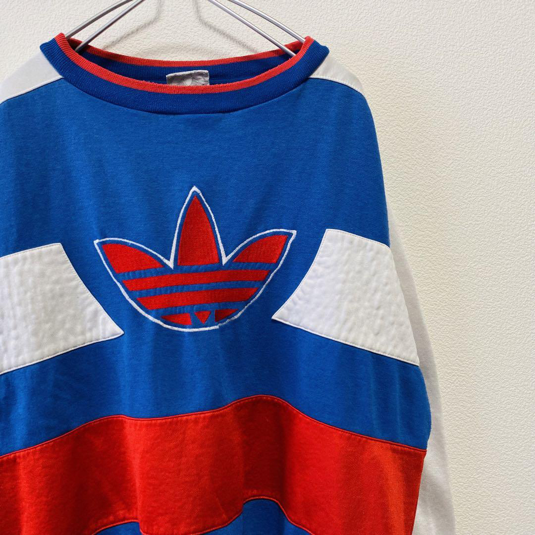 一点物 80年代ビンテージ 銀タグ adidas 切り替え刺繍デカロゴスウェット | フリマアプリ ラクマ