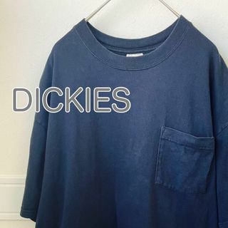 ディッキーズ　胸ポケット　Tシャツ　古着　紺色　DICKIES(Tシャツ/カットソー(半袖/袖なし))