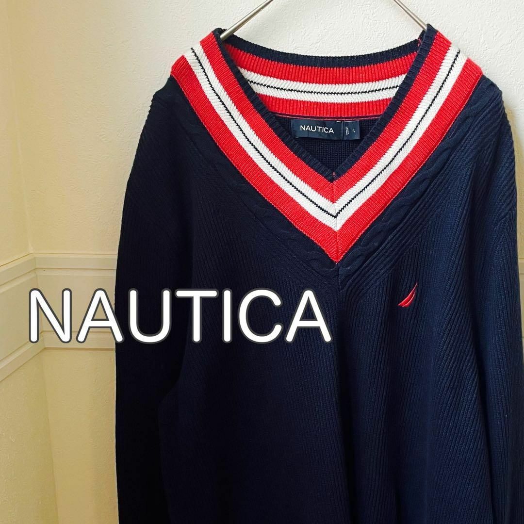 NAUTICA ノーティカ ワッフル　ニット　セーター  ネイビー　L