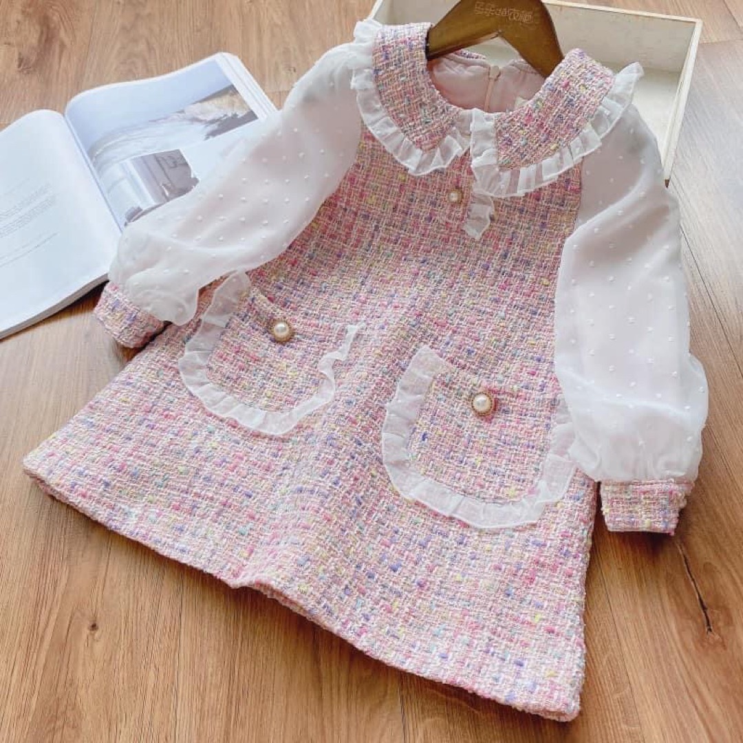 ツイード ワンピース 90 フォーマル オーケージョン バルーン 女の子 キッズ/ベビー/マタニティのキッズ服女の子用(90cm~)(ワンピース)の商品写真