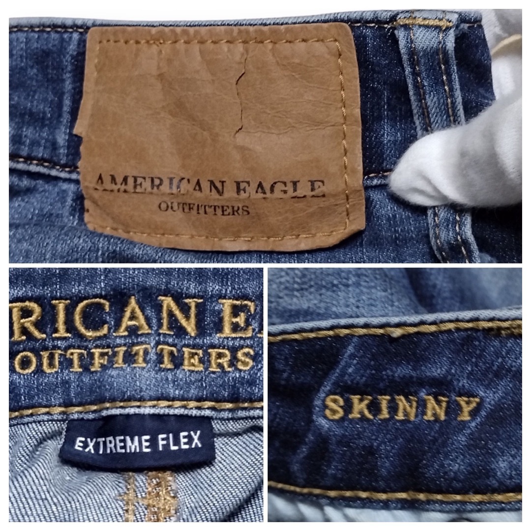 American Eagle(アメリカンイーグル)のアメリカンイーグル スキニー EXTREME FLEX ダメージ加工 US28 メンズのパンツ(デニム/ジーンズ)の商品写真