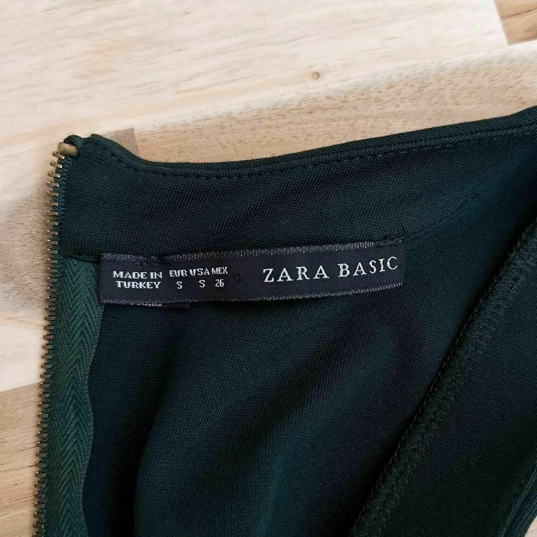 【ザラ】ZARA ノースリーブ ワンピース ドレス シンプル S カーキ×緑