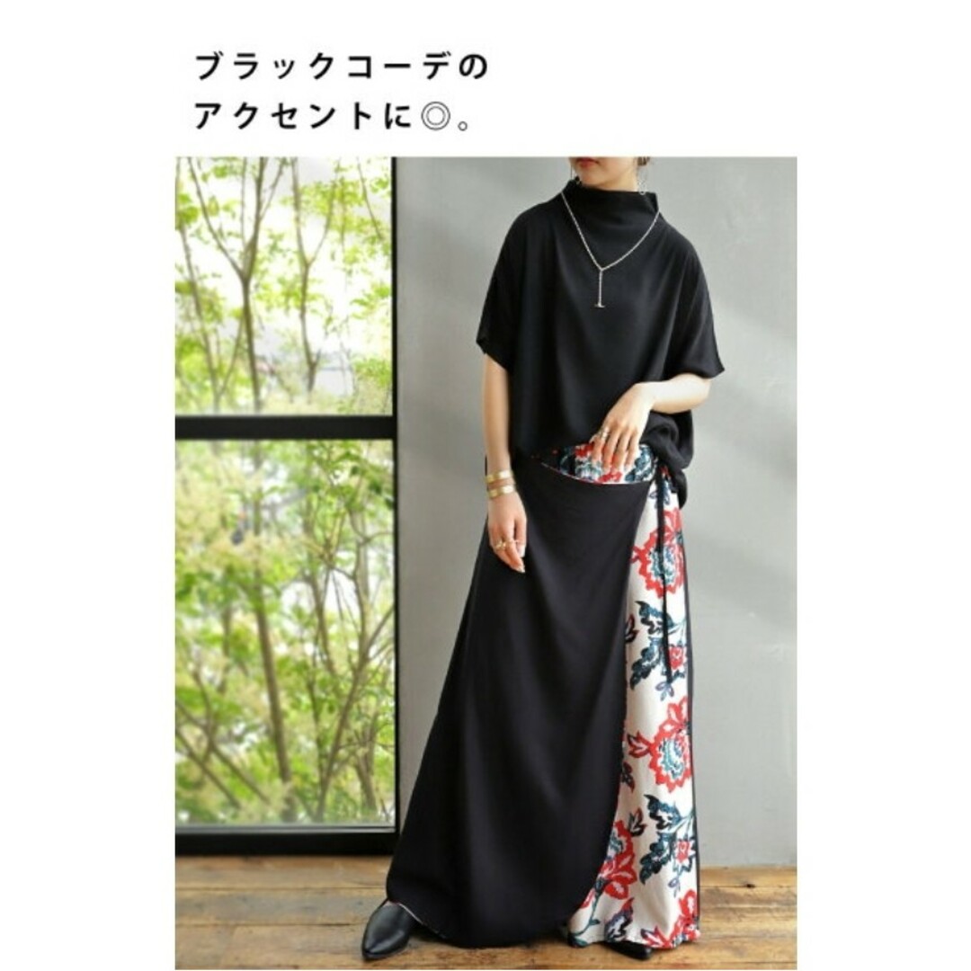 antiqCafe ワイドパンツ 2WAY ロング 花柄 オリエンタル柄 レーヨ 4