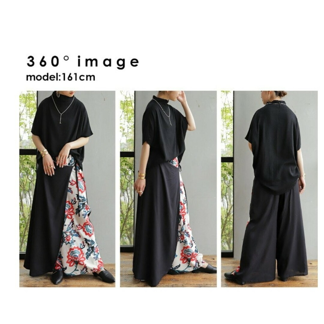 antiqCafe ワイドパンツ 2WAY ロング 花柄 オリエンタル柄 レーヨ 5