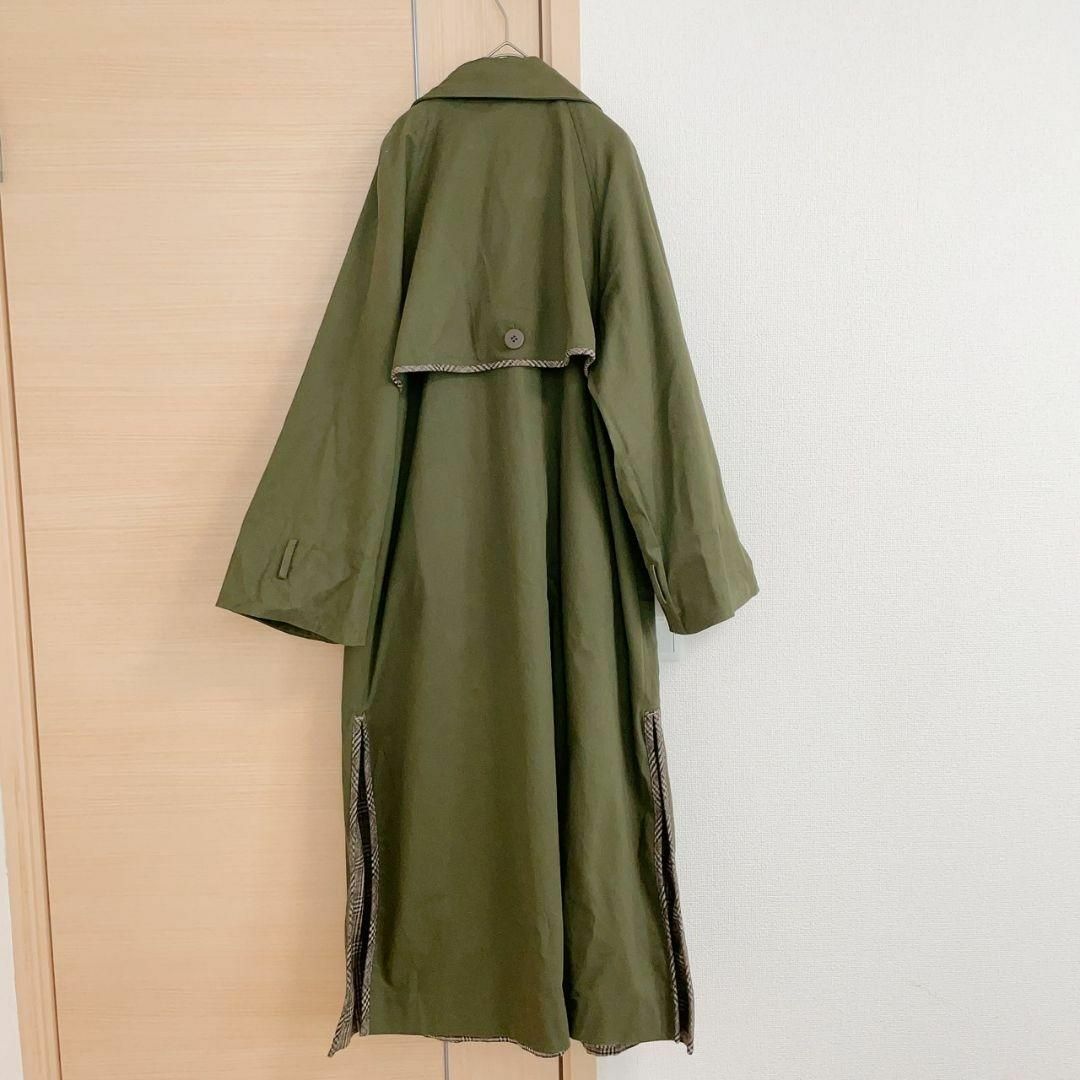 アメリ　AMERI　リバーシブル　トレンチコート　グリーン　チェック レディースのジャケット/アウター(トレンチコート)の商品写真