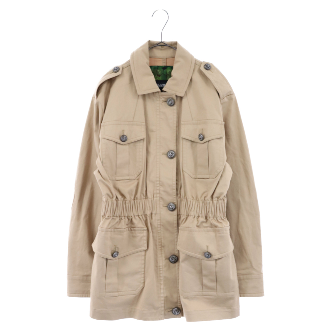 DOLCE & GABBANA ドルチェアンドガッバーナ 20SS ELASTIC WAIST COLONIAL JACKET F28UBT ボタンデザイン ミリタリージャケット ミディアムコート ベージュ レディース