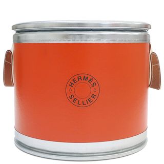 エルメス(Hermes)のエルメス HERMES サドルボックス SADDLE BOX レザー ステンレススチール リサイクルペーパー オレンジ シルバー金具 馬具缶 小物入れ 2022AW 【中古】(その他)