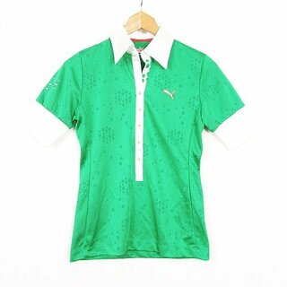 プーマ(PUMA)のプーマ ポロシャツ 半袖 スキッパー ストレッチ 光沢 S グリーン ホワイト(ポロシャツ)