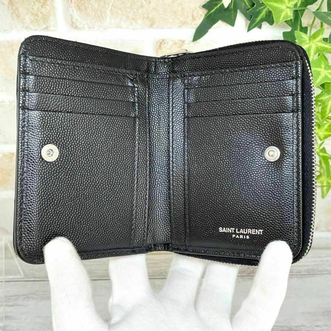 SAINT LAURENT◇Porte Cartes/2つ折り財布/牛革/ラウンドジップ/BLK/レディース 