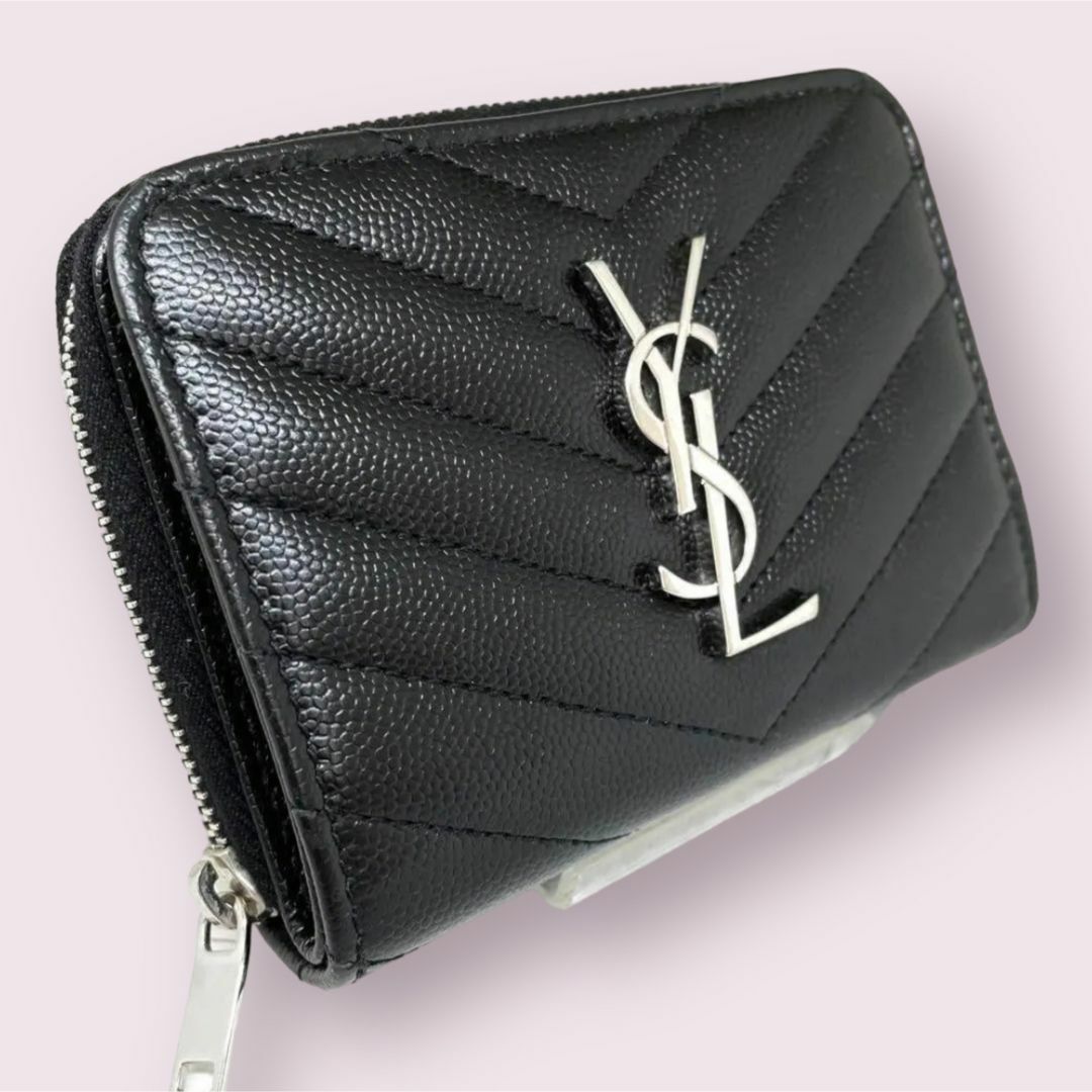 【極美品】YSL SAINT LAURENT 二つ折り財布 レザー 黒