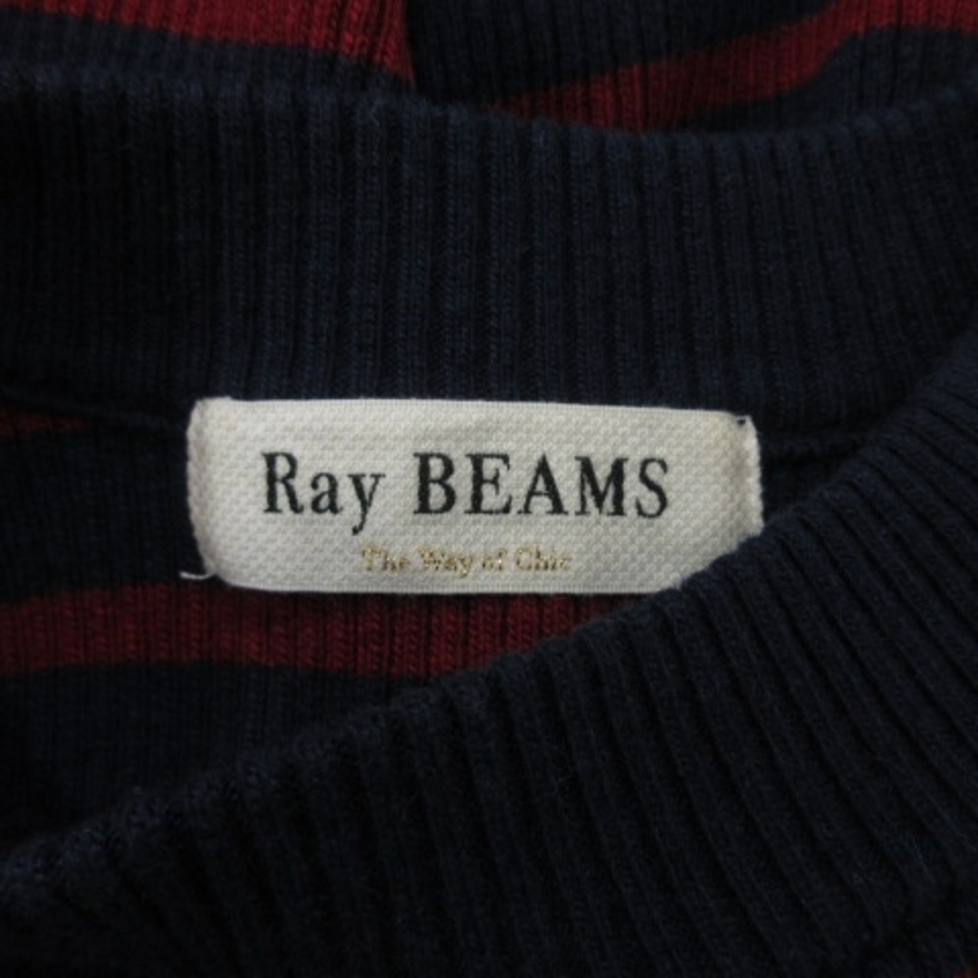 Ray BEAMS(レイビームス)のレイビームス ワンピース ひざ丈 七分袖 リブ ボーダー チュール 紺 ボルドー レディースのワンピース(ひざ丈ワンピース)の商品写真