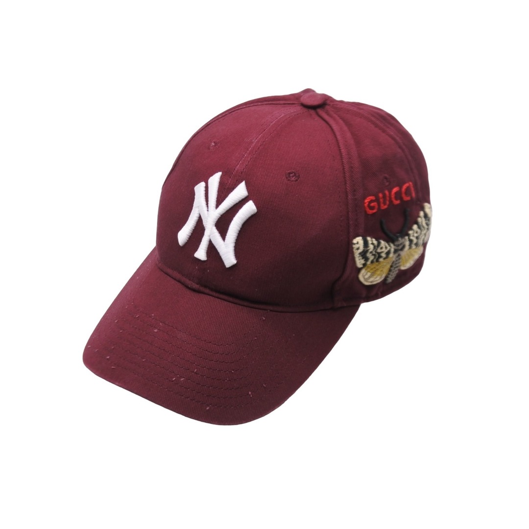 Gucci(グッチ)のGUCCI グッチ NY YANKEES ニューヨークヤンキース キャップ 538565 ベースボールキャップバタフライ ワインレッド 良品 中古 54229 レディースの帽子(キャップ)の商品写真