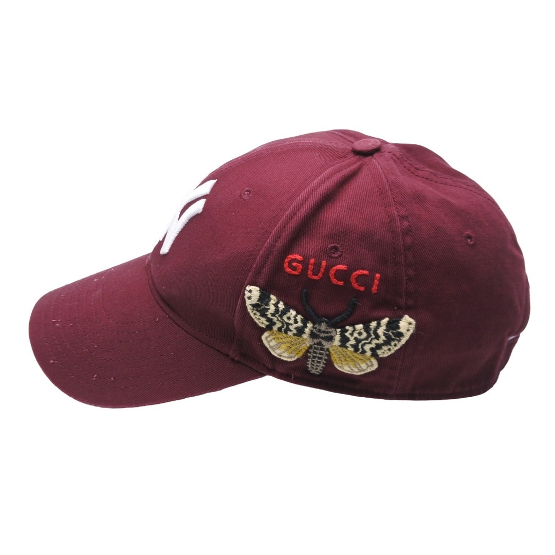 Gucci(グッチ)のGUCCI グッチ NY YANKEES ニューヨークヤンキース キャップ 538565 ベースボールキャップバタフライ ワインレッド 良品 中古 54229 レディースの帽子(キャップ)の商品写真