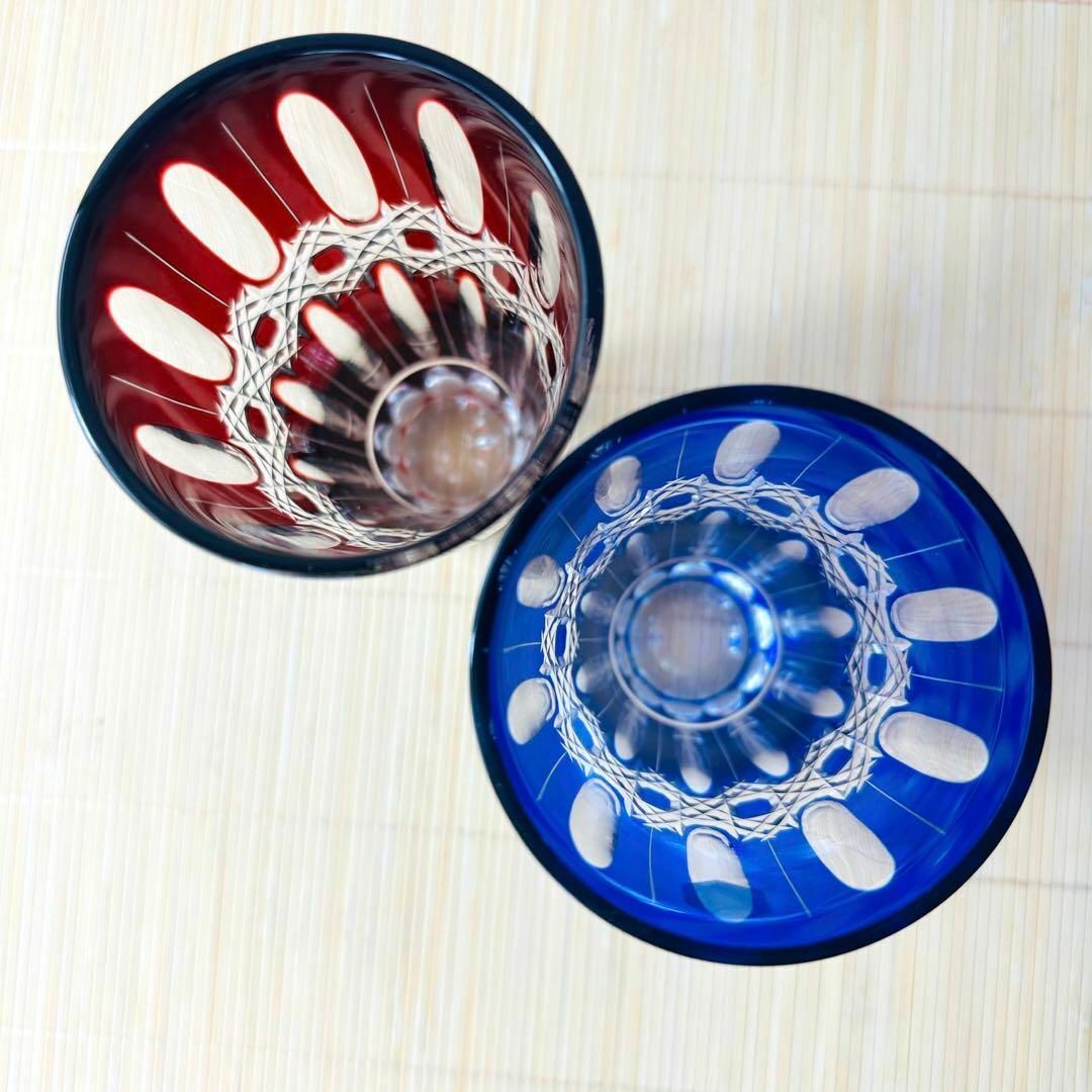 【新品未使用】硝子工房 彩鳳 縞八角篭目文様 ペア ビアグラス 桐箱付き 希少