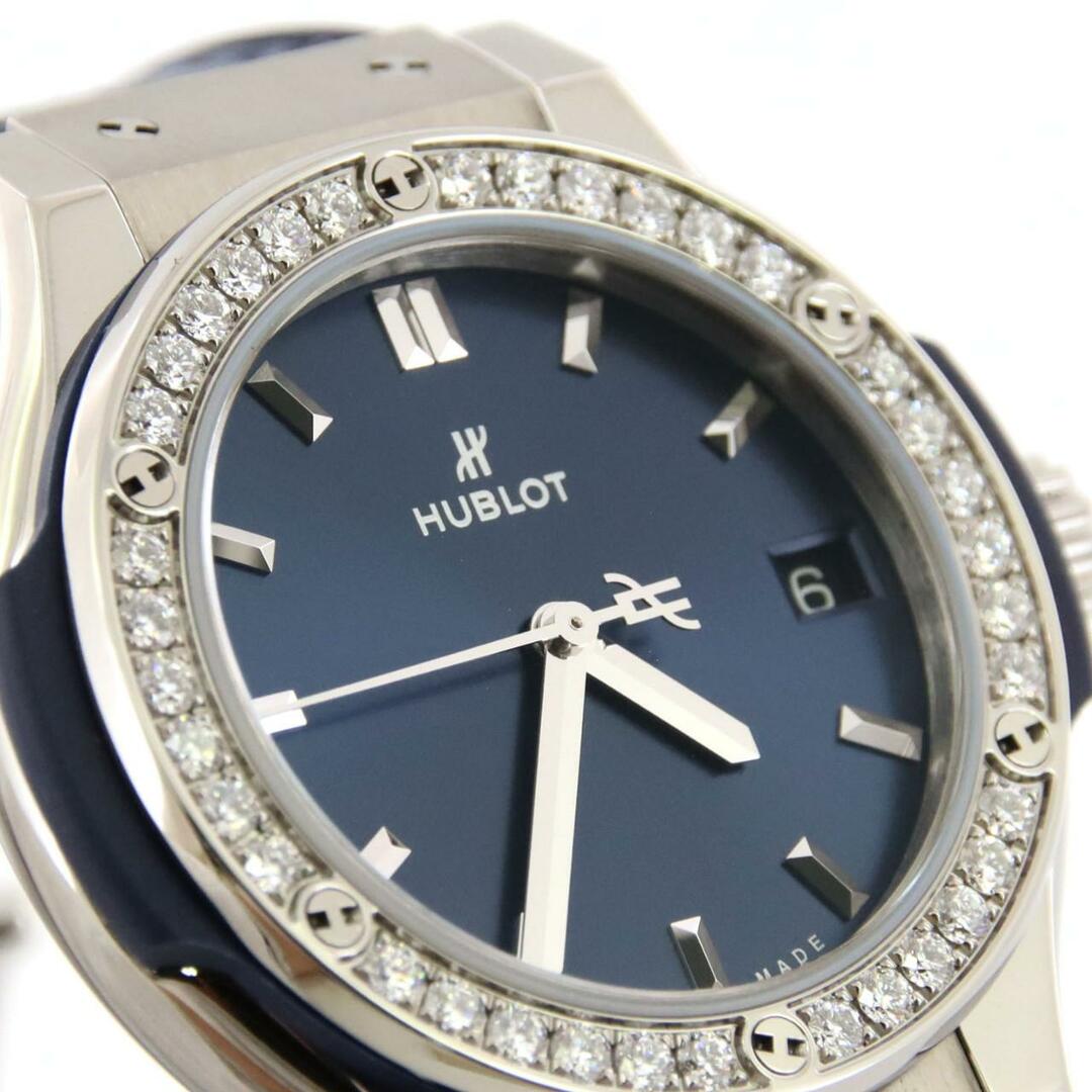 ウブロ HUBLOT 581.NX.7170.LR.1104 クラシックフュージョン ブルーチタニウム ダイヤベゼル クォーツ レディース 箱・保証書付き_749695