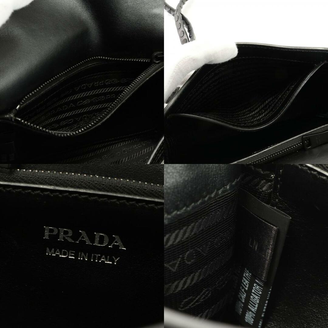 PRADA(プラダ)の新品同様 プラダ 千鳥柄 ツイード スタッズ 1BD121 レザー 2WAY ショルダーバッグ セカンド クロコダイル エンボス メンズ AET 0912-T64 メンズのバッグ(ショルダーバッグ)の商品写真