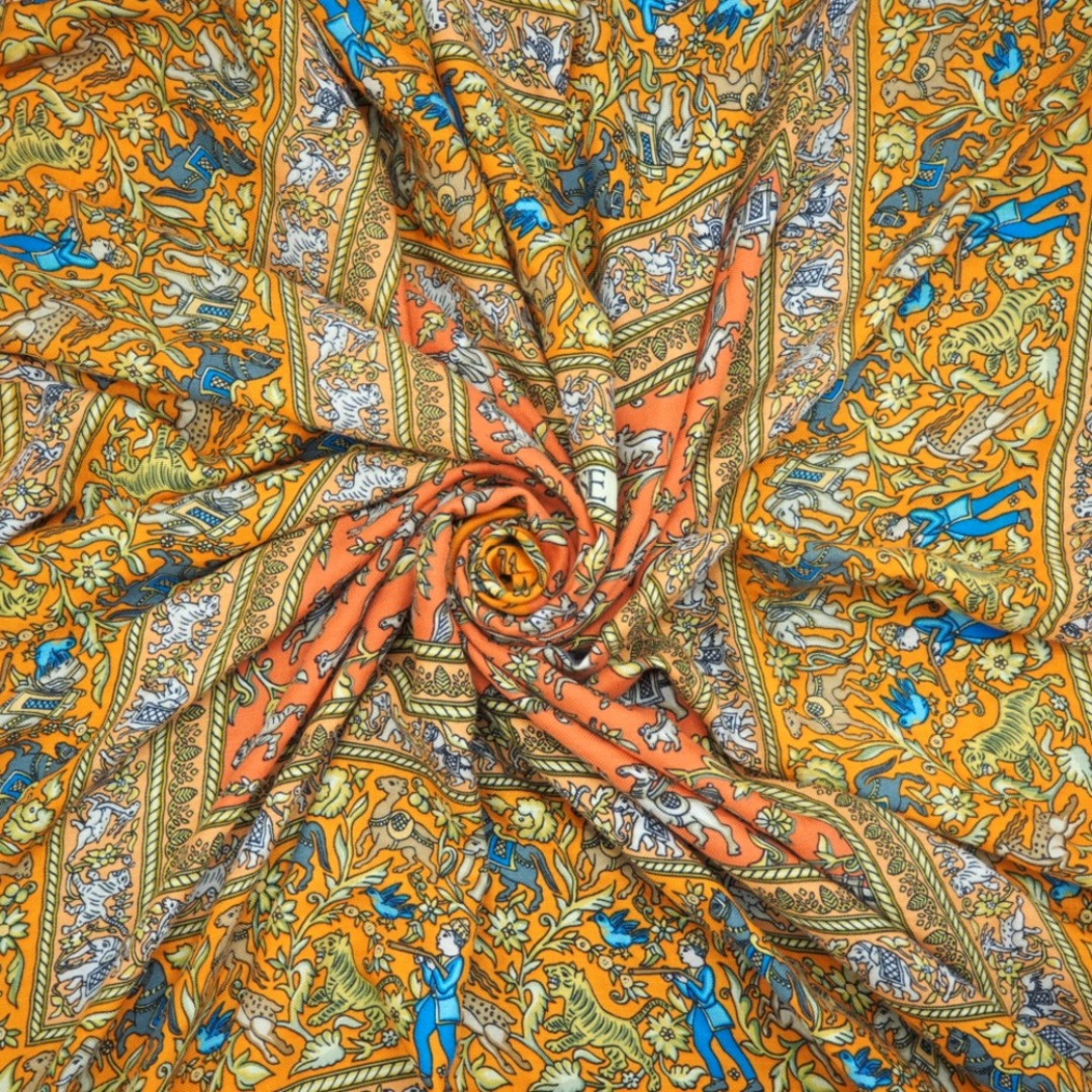 エルメス HERMES スカーフ
 インドの狩猟 カレ140 オレンジ