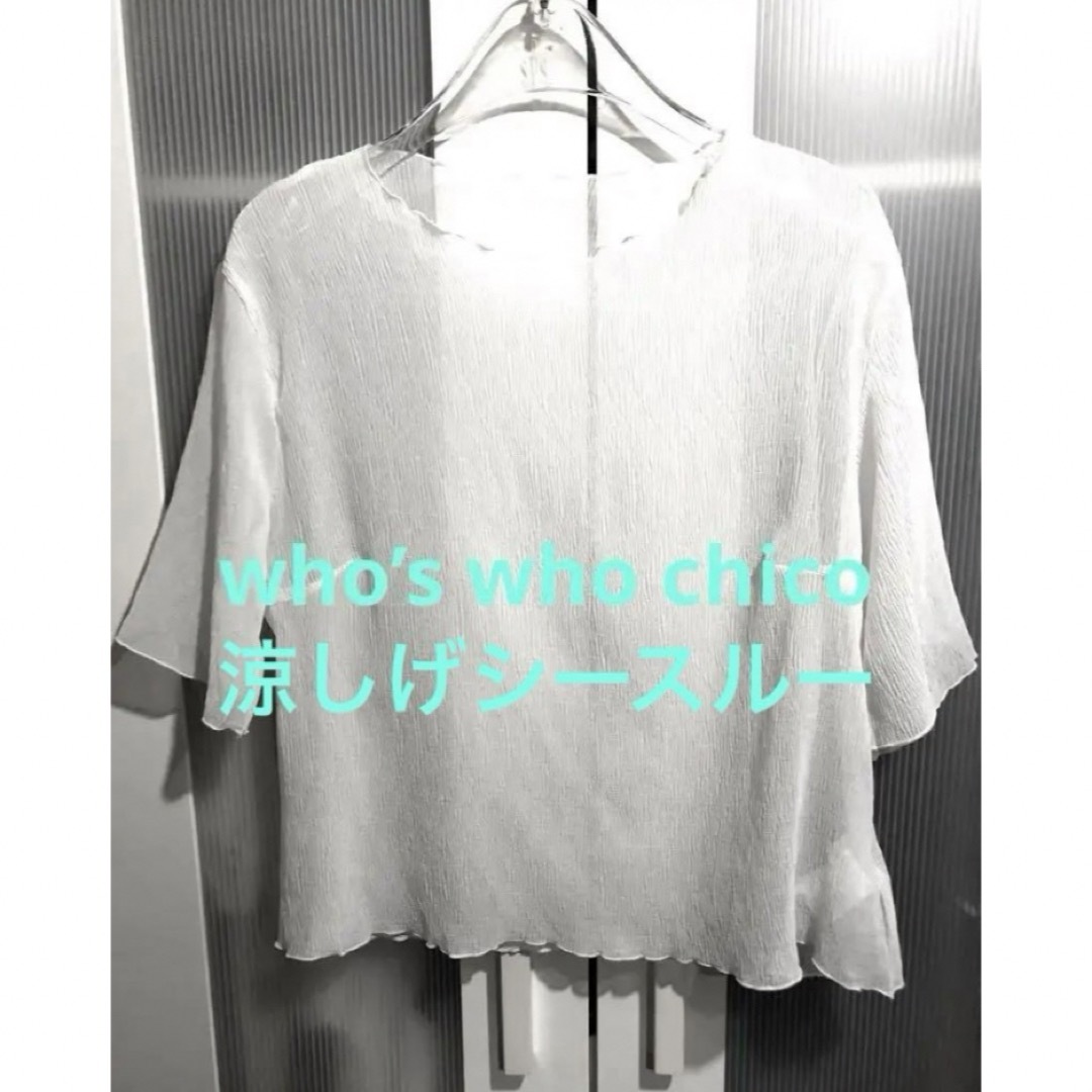 who's who Chico(フーズフーチコ)のCHICO 五分袖シースルートップス　L レディースのトップス(Tシャツ(長袖/七分))の商品写真