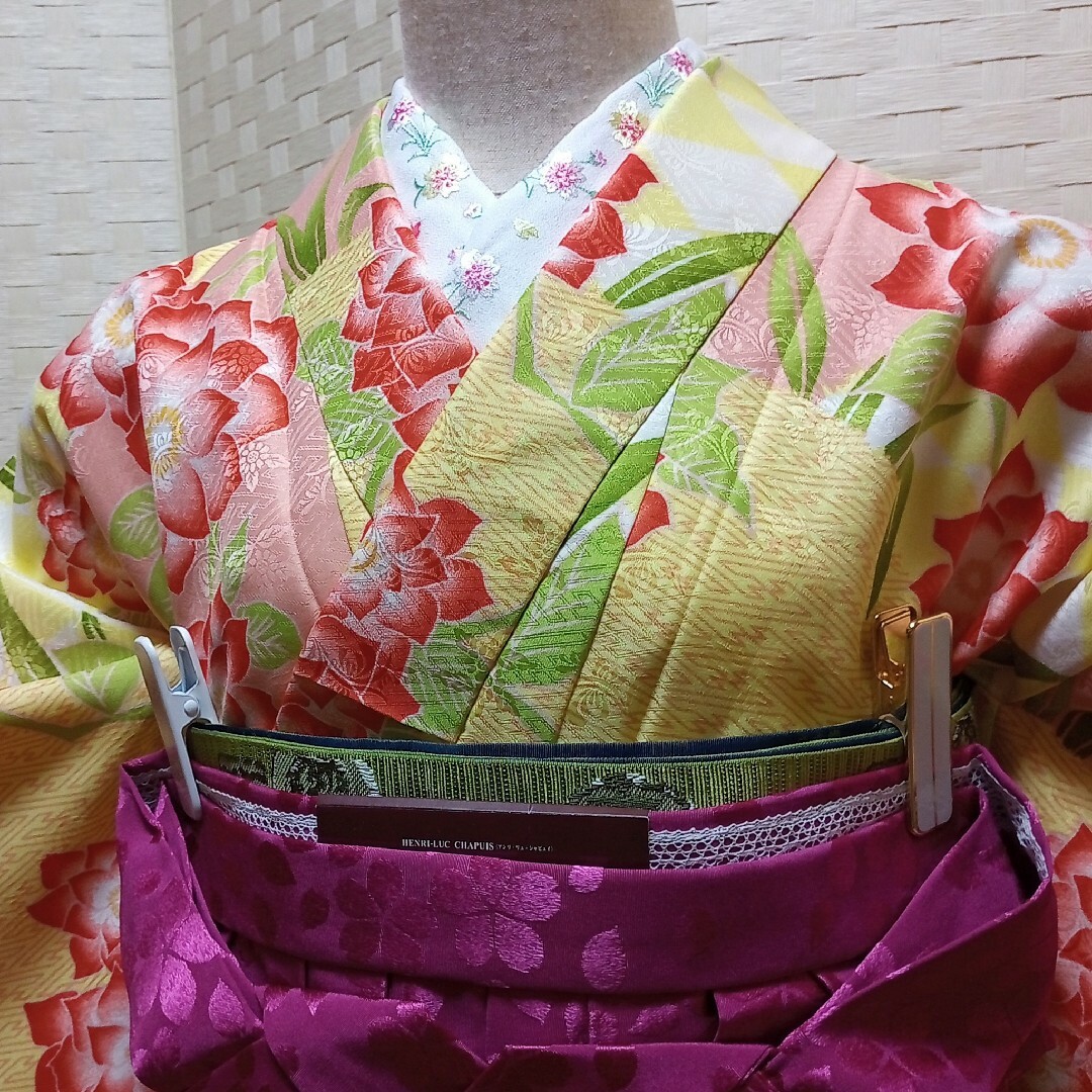 週末限定値下げ!【全て新品】洗える二尺袖着物&H.L紐下95cm刺繍袴6点