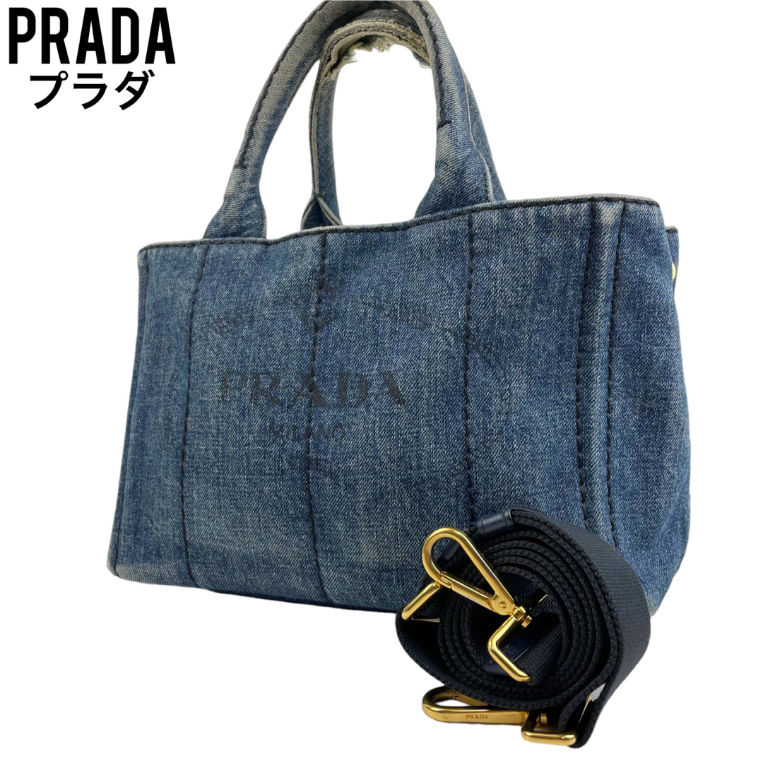 ✨良品 PRADA プラダ ハンドバッグ カナパ デニム 2way ショルダー-