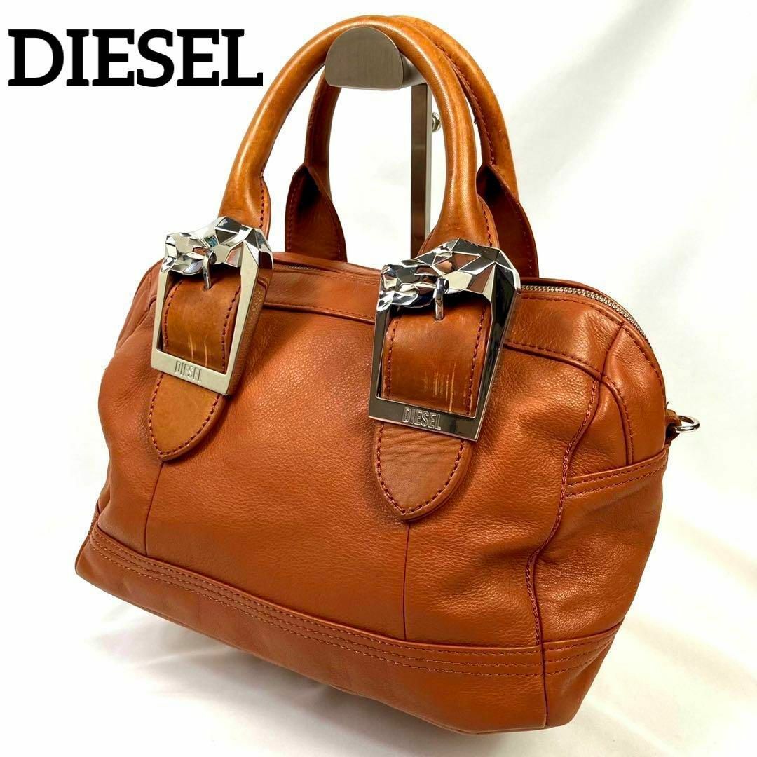 美品 diesel ディーゼル レザー ハンドバッグ シルバー金具 - ハンドバッグ