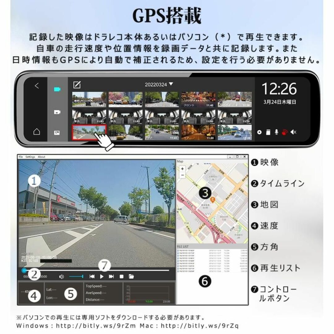 ドラレコ 360度 ミラー型 前後 3カメラ HDR/WDR PRD51 ドラレコ 360度 ミラー型 前後 3カメラ HDR/WDR PRD51