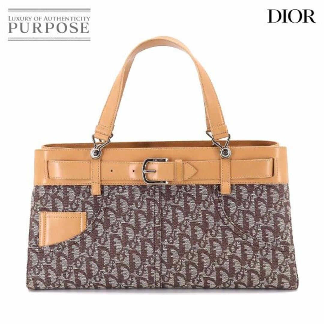 クリスチャン ディオール Christian Dior トロッター ハンド バッグ キャンバス レザー ブラウン ベージュ シルバー 金具 VLP 90201711