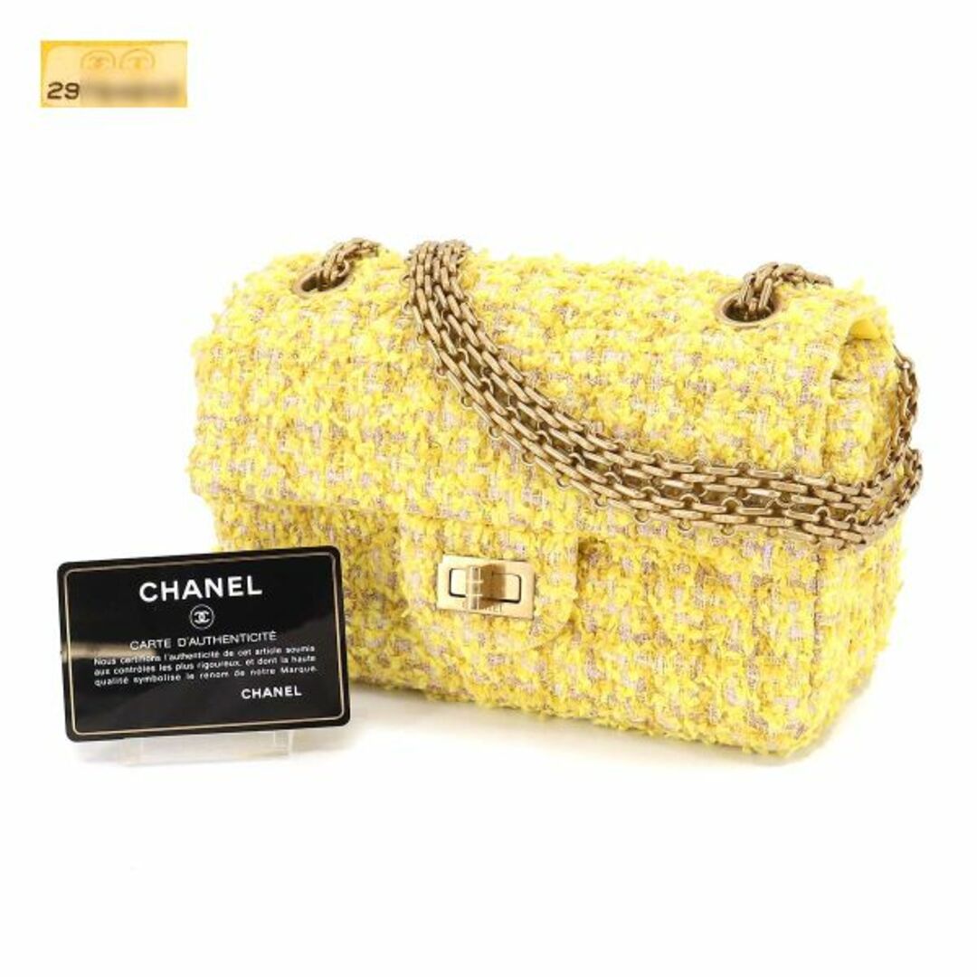 未使用 展示品 シャネル CHANEL 2.55 チェーン ショルダー バッグ ツイード イエロー AS0874 マトラッセ VLP 90202465