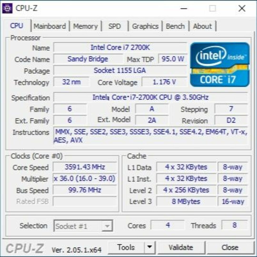 intel(インテル)のCPU単体 Core i7 2700K SR0DG 3.50GHz スマホ/家電/カメラのPC/タブレット(PCパーツ)の商品写真