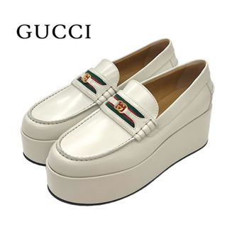 グッチ(Gucci)の未使用 グッチ GUCCI ローファー 革靴 靴 シューズ ウェブライン シェリー GG 厚底 プラットフォーム レザー アイボリー(ローファー/革靴)