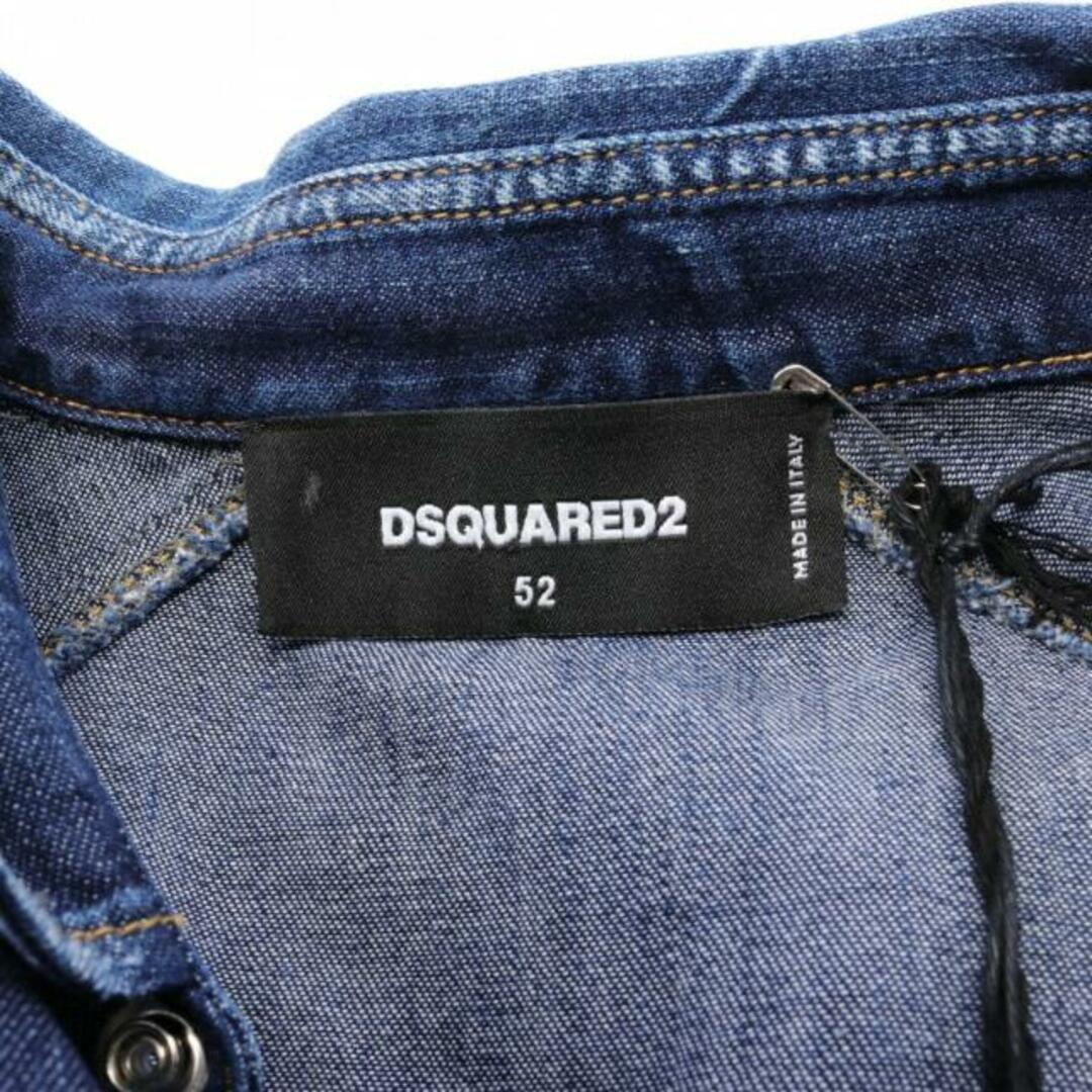 DSQUARED2(ディースクエアード)の デニムシャツ ロゴテープ ネイビー レッド ダメージ加工 メンズのトップス(シャツ)の商品写真