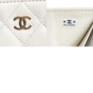 未使用 シャネル CHANEL AP0229 ランダム品番 レディース 三つ折り財布 マトラッセ ホワイト /ゴールド金具 グレインドカーフスキン