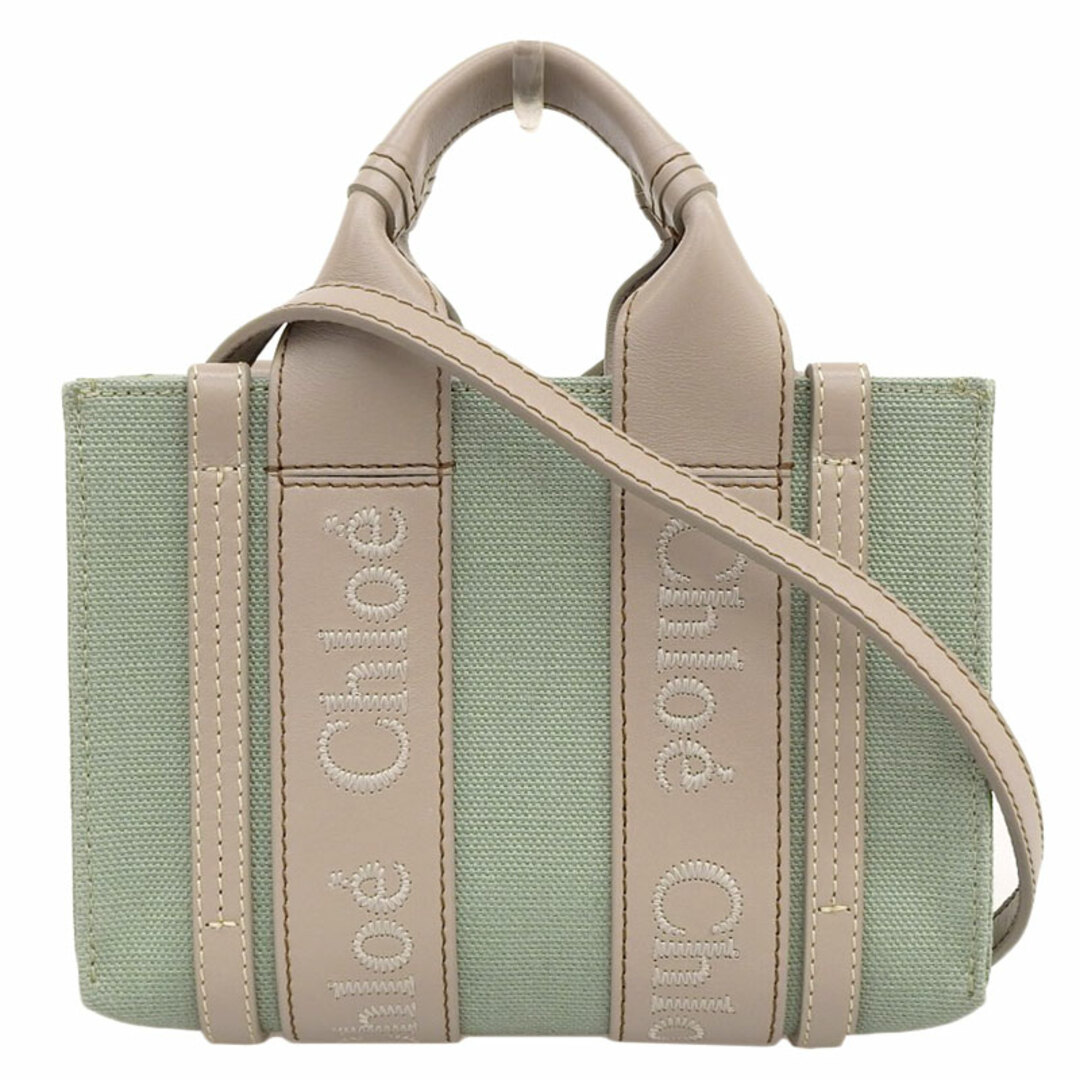 other(アザー)のクロエ CHLOE ミニウッディ 2WAYバッグ ハンドバッグ キャンバス レザー グリーン グレージュ CHC22AP237I26 中古 新入荷 OB1551 レディースのバッグ(ハンドバッグ)の商品写真