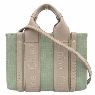 アザー(other)のクロエ CHLOE ミニウッディ 2WAYバッグ ハンドバッグ キャンバス レザー グリーン グレージュ CHC22AP237I26 中古 新入荷 OB1551(ハンドバッグ)