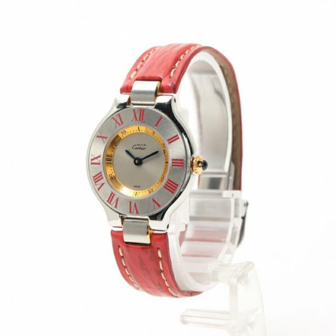 Cartier(カルティエ)のマスト21 ヴァンティアン レディース 腕時計 クオーツ SS GP レザー シルバー ゴールド レッド シルバー文字盤 レディースのファッション小物(腕時計)の商品写真