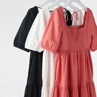 ユニクロ(UNIQLO)のUNIQLOリネンブレンドシャーリングワンピース（半袖・丈短め）3色セット　新品(ロングワンピース/マキシワンピース)